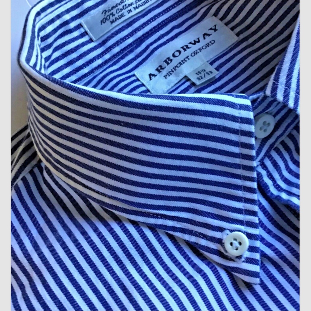 ARBORWAY pinpoint Oxford blue striped  80’s 2 ply cotton  shirt Sz 15.5- 32/33